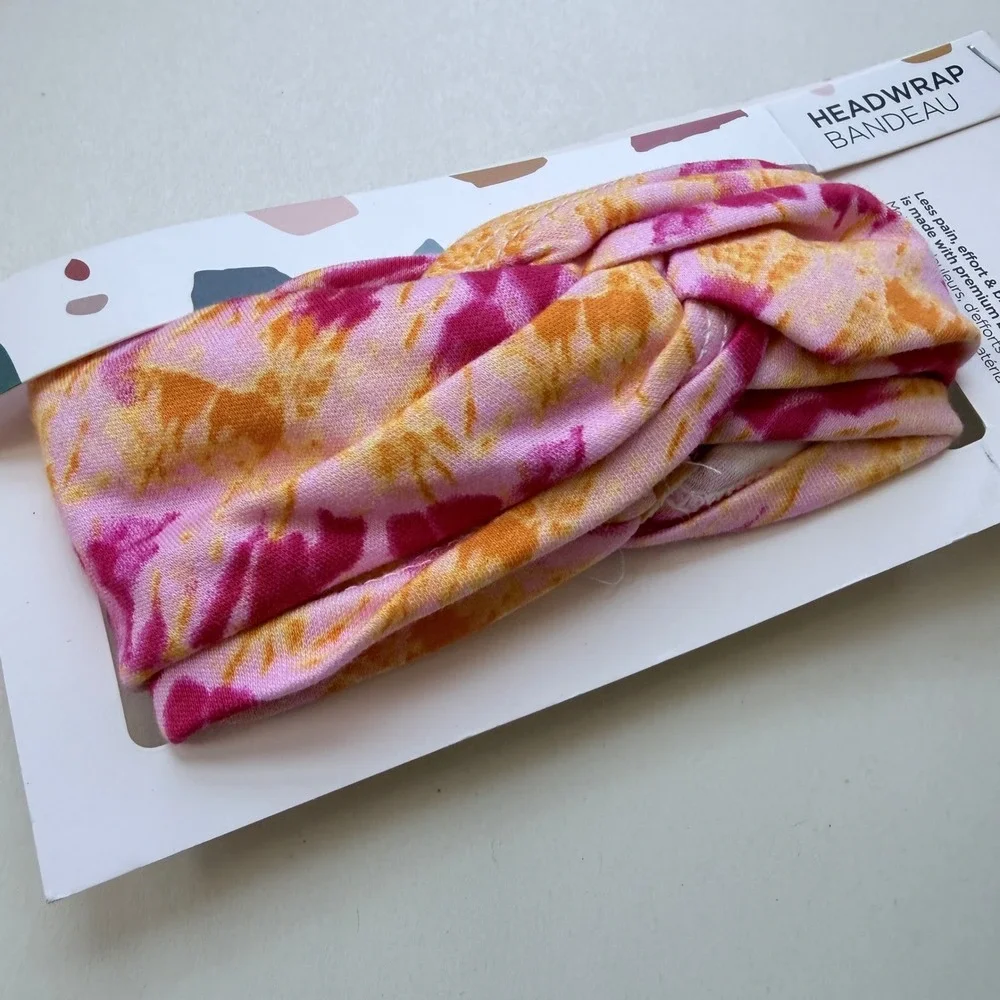Wet Brush IntelliWrap Headwrap Bandeau Tie Dye Pink Orange Bamboo Cotton Blend